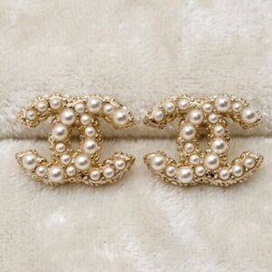 Vintage Light Gold Button Earrings - Accents Small Pearls